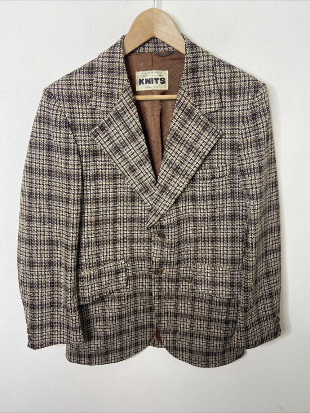 Vintage 70s Sears Men 38 Check Sports Coat Blazer Hipster WKRP Herb Polyester